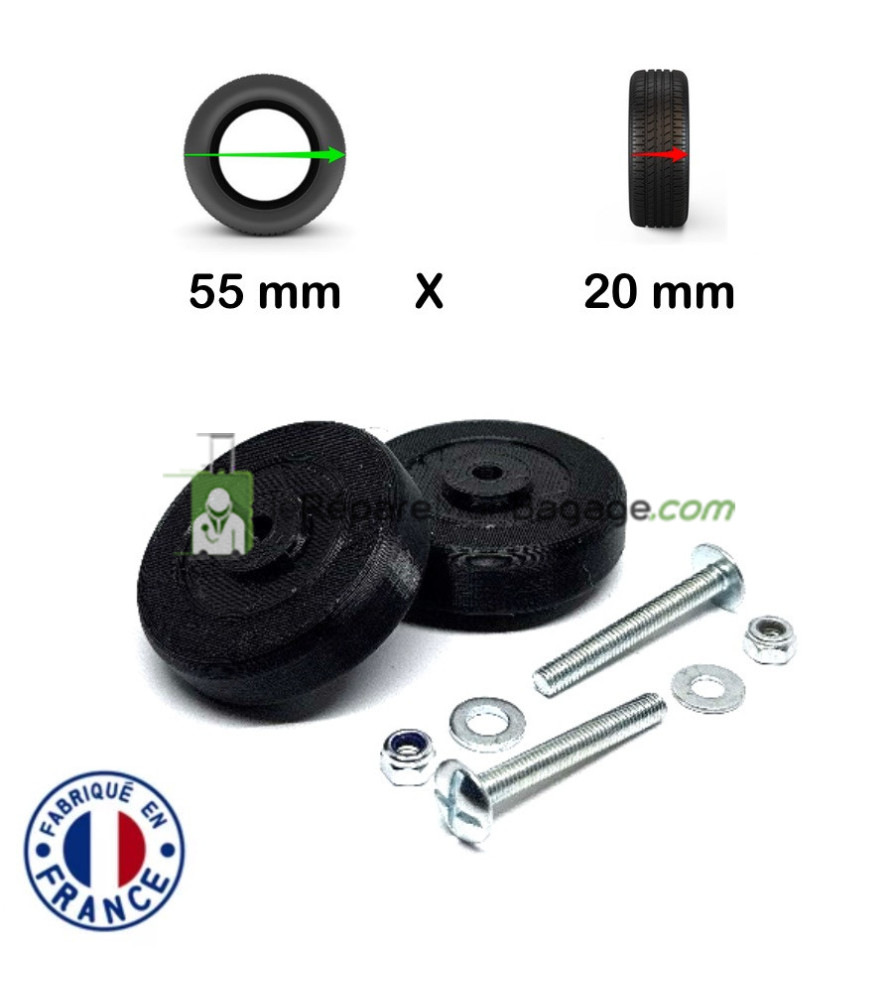 Kit 2 roues de bagages universelles 55mm x 20mm I3D