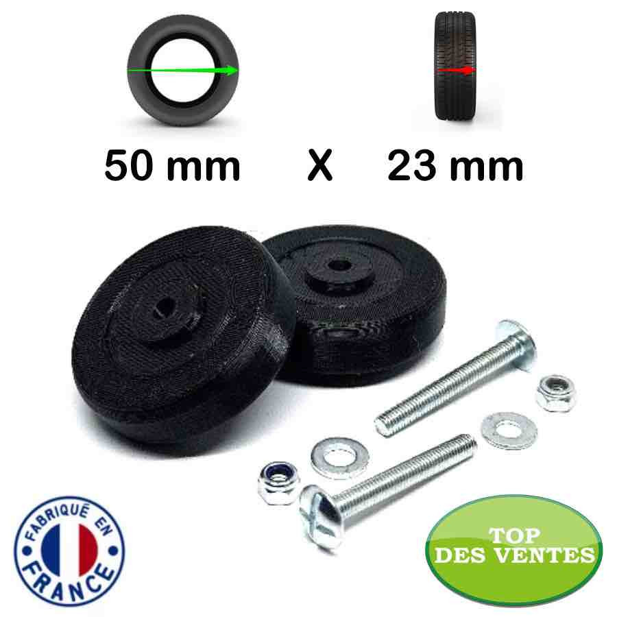 Pack 2 roulettes universelles de bagages Extrême Acier 50mm x 23mm