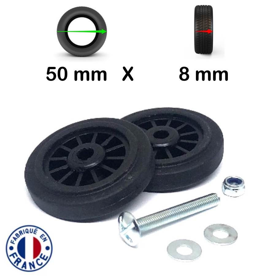 Pack 2 roulettes de bagages universelles 50mm extra fin Pour réparer 1 Double Roue