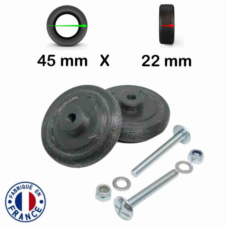 Pack 2 roulettes universelles de bagages 45mm x 22mm Large Pack 2 roulettes universelles de bagages 45mm x 22mm Large