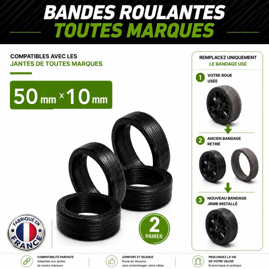 Pack 4 Bandes roulantes Endurance 50mm x 10mm universelles
