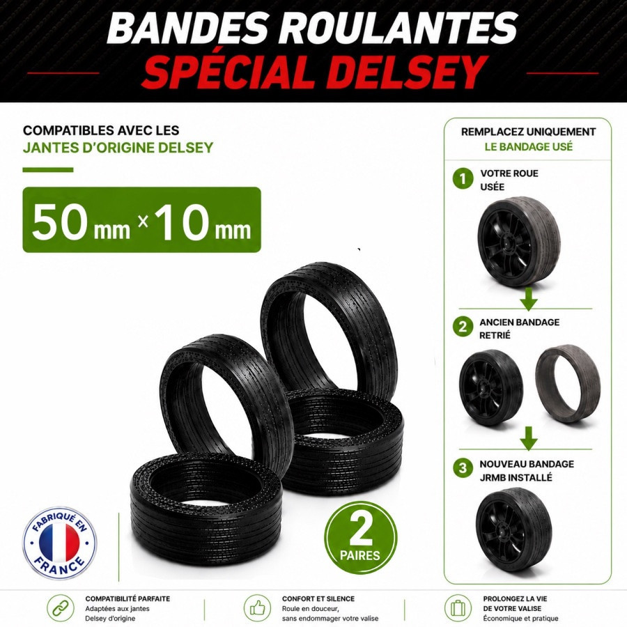 Pack 4 Bandes roulantes Endurance 50mm x 10mm Spécial Delsey