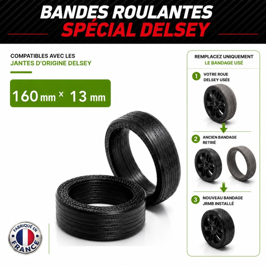 2 Bandes Roulantes Endurance 160mm x 13mm Spécial Delsey
