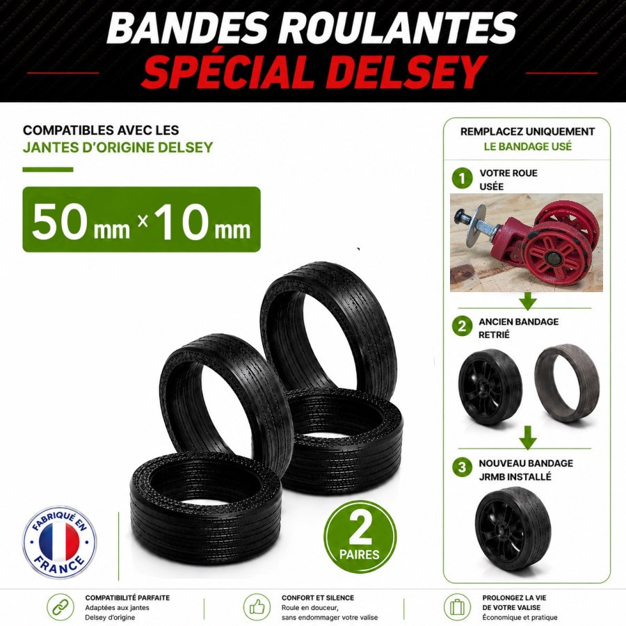 Pack 4 Bandes roulantes Endurance 50mm x 10mm Spécial Delsey Pack 4 Bandes roulantes Endurance 50mm x 10mm Spécial Delsey