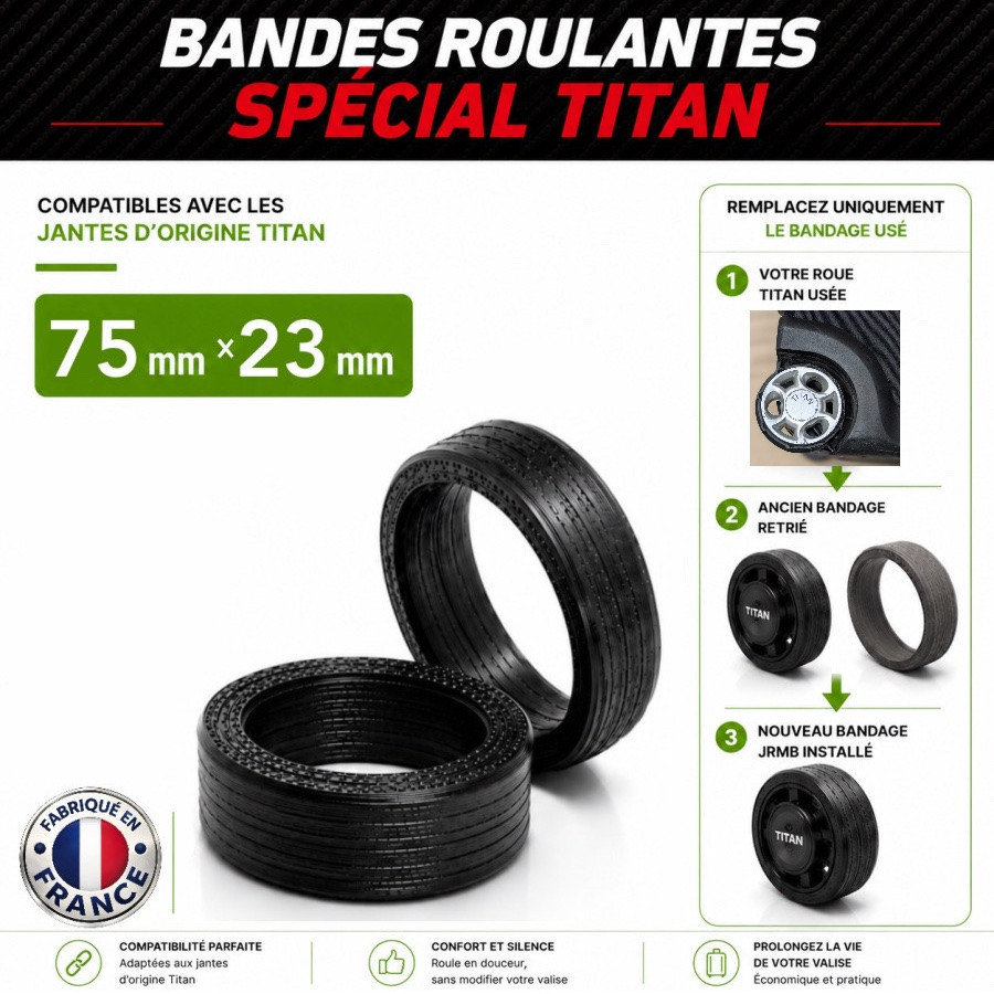 Pack 2 Bandes roulantes Endurance 75mm x 23mm Spécial Valise Titan Pack 2 Bandes roulantes Endurance 75mm x 23mm Spécial Valise Titan