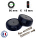 Pack 2 Roulettes universelles 60mm x 16 mm